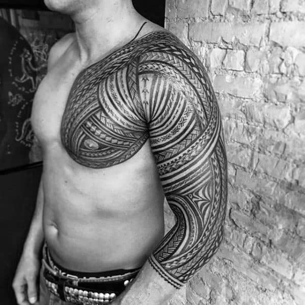Cool Polynesian Male Tribal Tattoo Sleeve