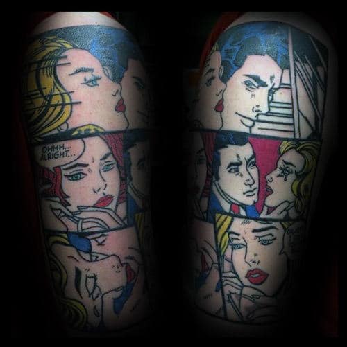 Cool Pop Art Comic Strips Male Sleeve Tattoo Ideas