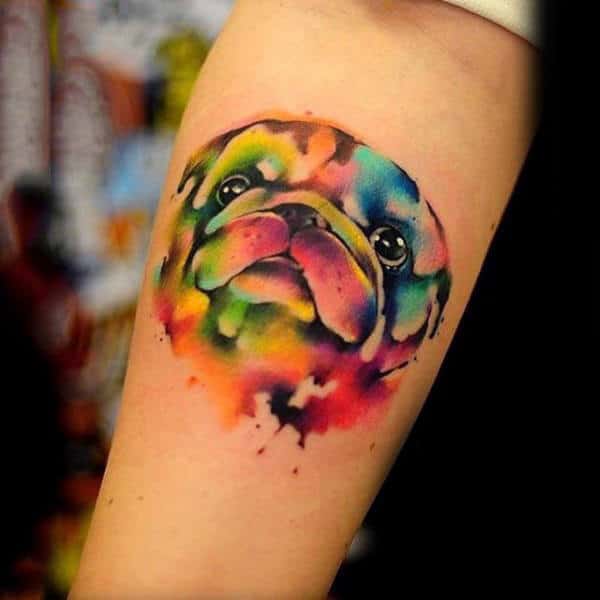 Cool Pug Watercolor Dog Tattoo For Guys
