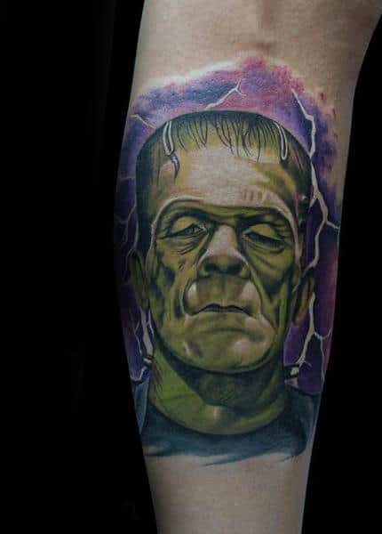 Cool Purple Lightning Frankenstein Mens Inner Forearm Tattoos