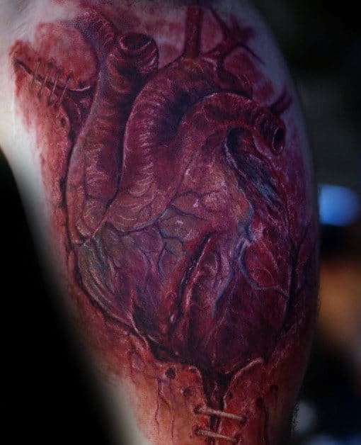 Cool Realistic Mens Arm Torn Skin Heart Tattoo