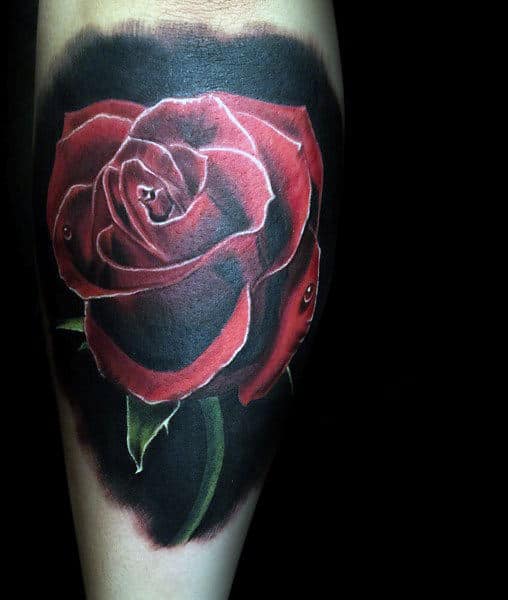 Cool Red Ink Realistic Rose Flower Male Tattoos