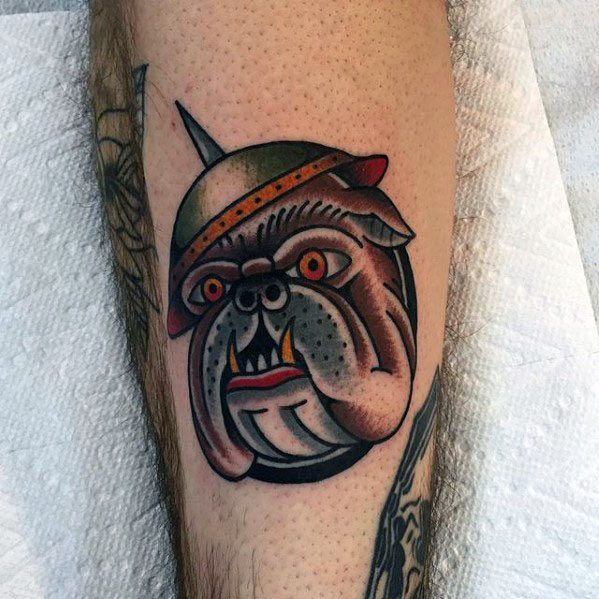 Cool Retro Bulldog Traditional Guys Forearm Tattoos