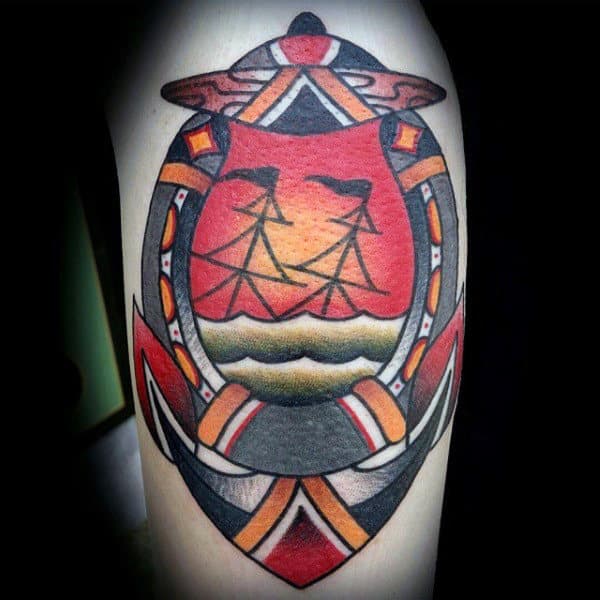 Cool Retro Male Horseshoe Tattoo Inspiration