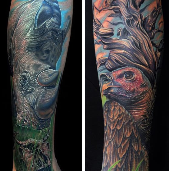 Cool Rhino Mens New School Tattoo Designs