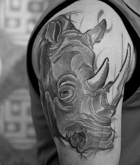 Cool Rhino Upper Arm Tattoos For Gentlemen