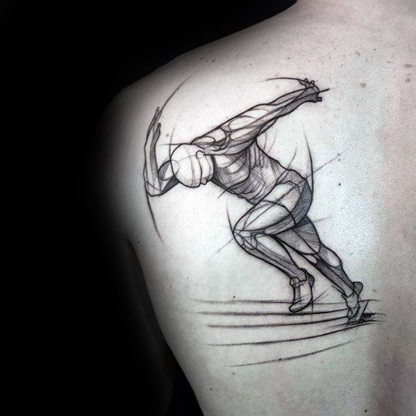 Cool Running Man Sketched Unique Back Tattoos For Guys