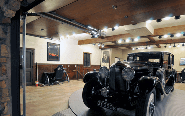 Cool Rustic Bulb Track Garage Lights With Wood Ceiling Design