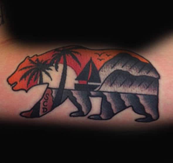 Cool Sailboat California Bear Mens Small Arm Tattoos