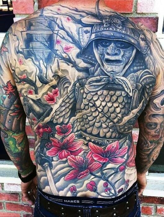 Cool Samuari Japanese Temple Mens Full Back Tattoos