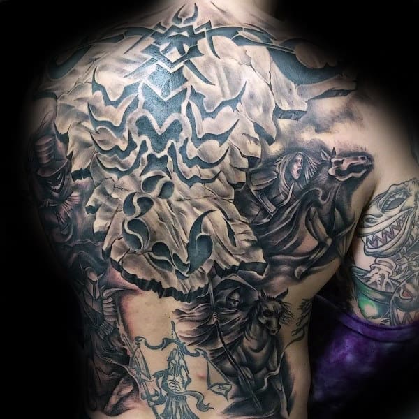 Cool Scorpio Mens Stone 3d Full Back Tattoos