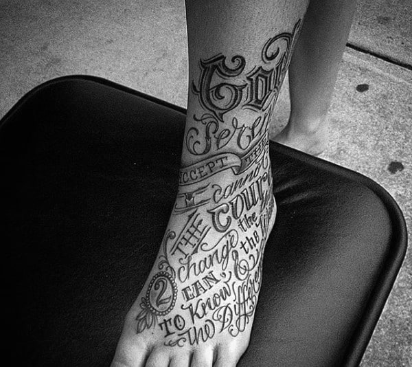 Cool Serenity Prayer Mens Foot And Lower Leg Tattoo