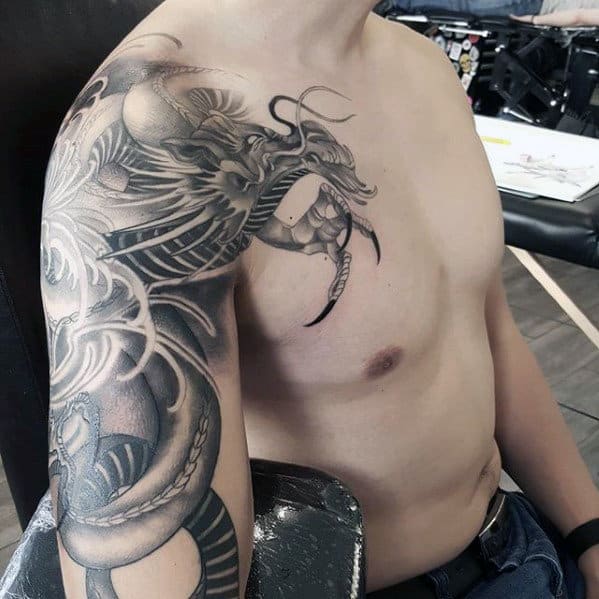 Cool Shaded Arm Mens Dragon Tattoos