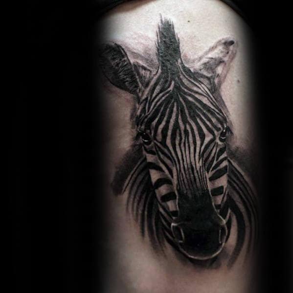 Cool Shaded Black And Grey Zebra Mens Back Tattoo Ideas