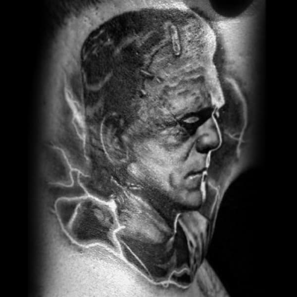 Cool Shaded Frankenstein Neck Male Tattoos