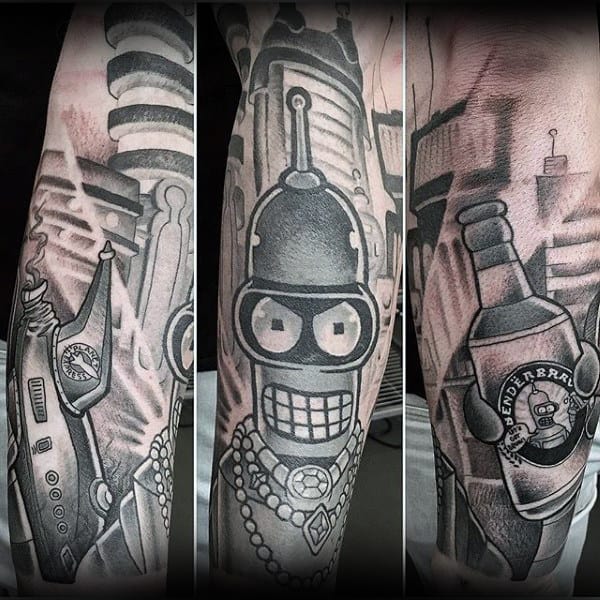 Cool Shaded Ink Futurama Bender Mens Sleeve Tattoo