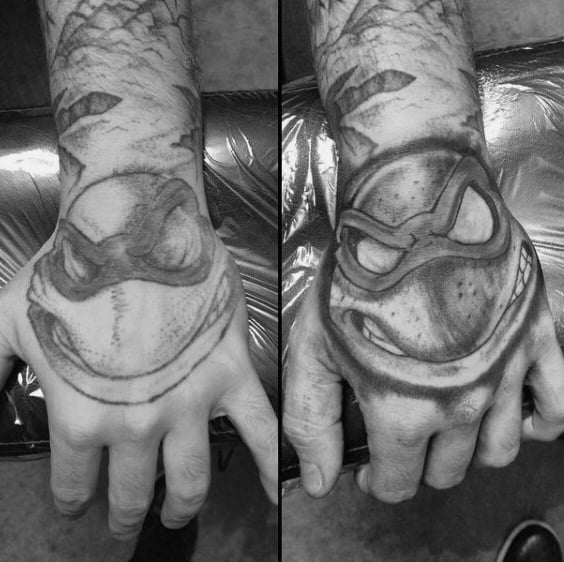 Cool Shaded Teenage Mutant Ninja Turtle Guys Hand Tattoos