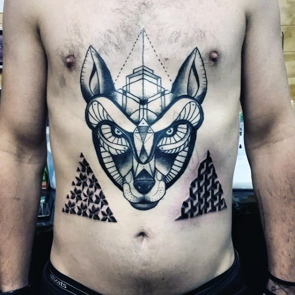 Cool Shapes Geometric Wolf Chest Tattoo On Male