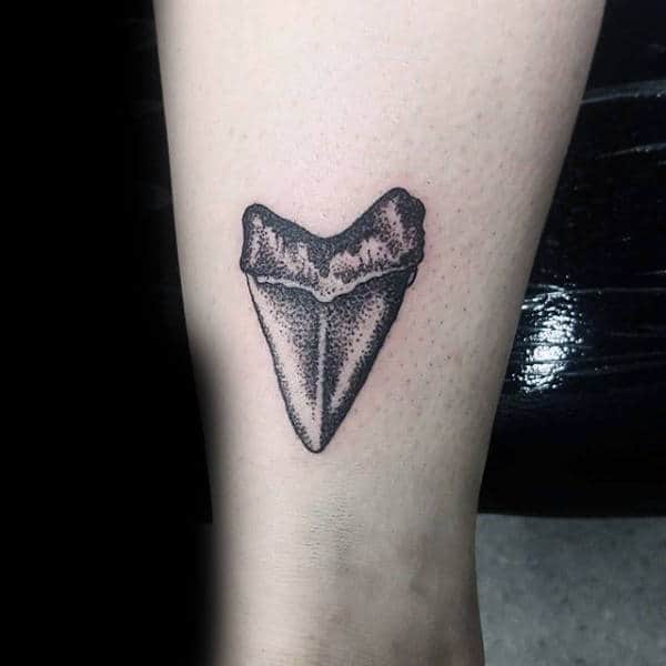 Cool Shark Tooth Dotwork Mens Lower Leg Tattoos