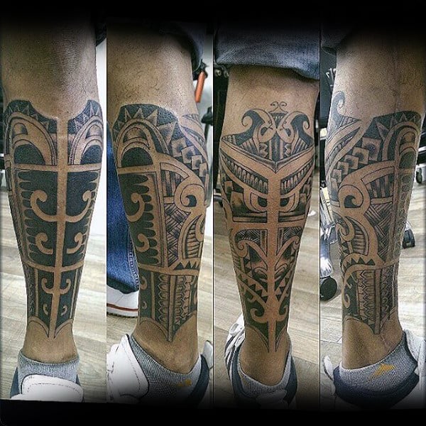 Cool Shin Tattoos For Men With Tribal Design