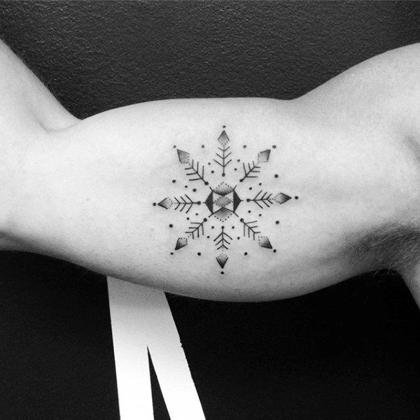 Cool Simple Snowflake Bicep Tattoos For Gentlemen