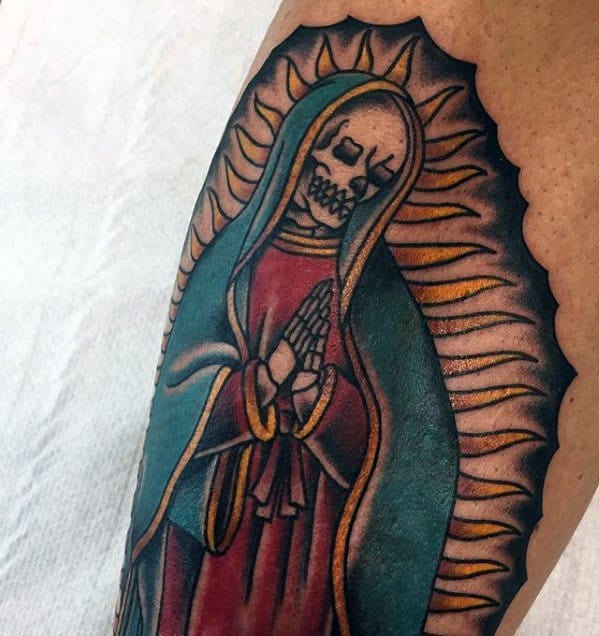 Cool Skeleton Guadalupe Tattoo Design Ideas For Males On Arm