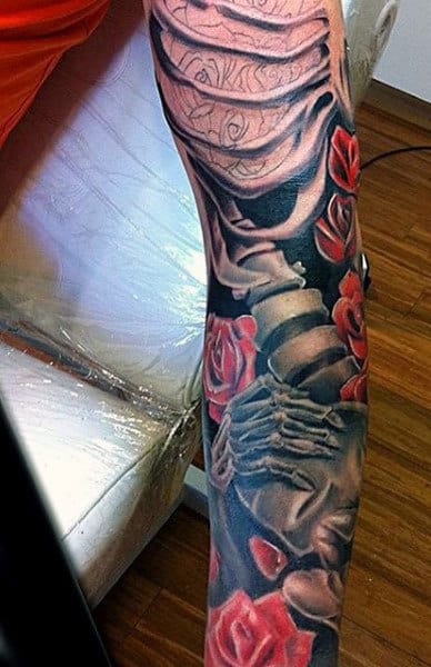 Cool Skeleton Love Tattoos For Men With Roses
