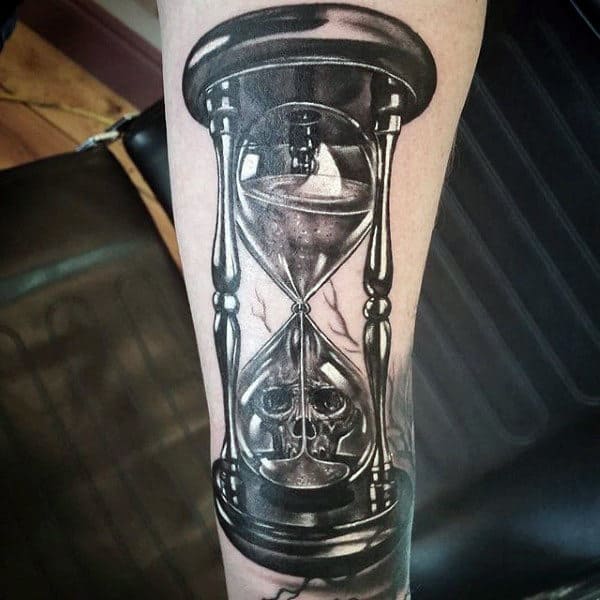 Cool Skull And Hourglass 3d Mens Tattoos