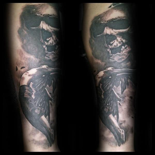 Cool Skull Icarus Guys Forearm Tattoos