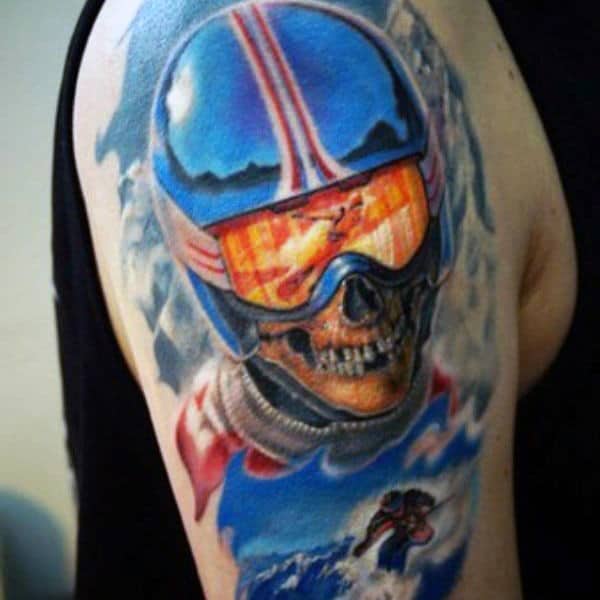 Cool Skull Skiing Tattoos For Guys