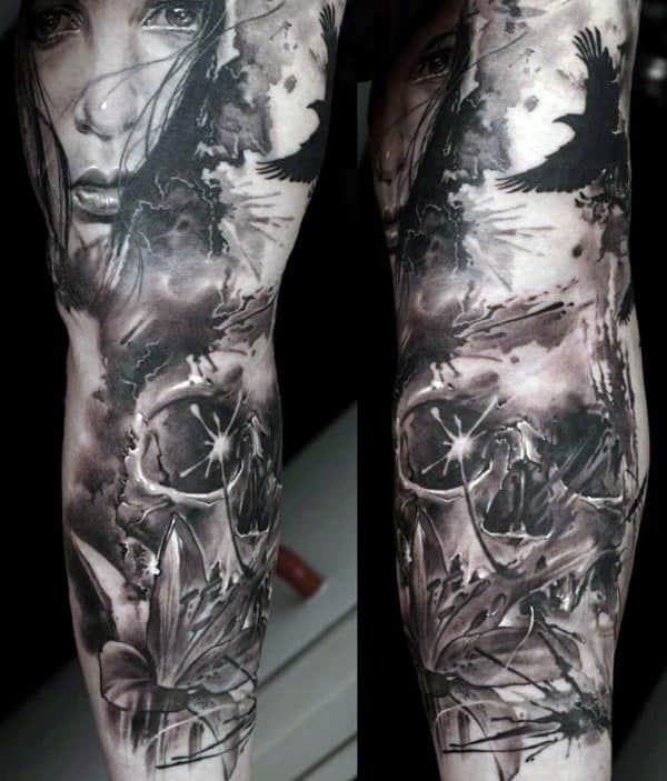 Cool Skull Sleeve Tattoo Designs For Men