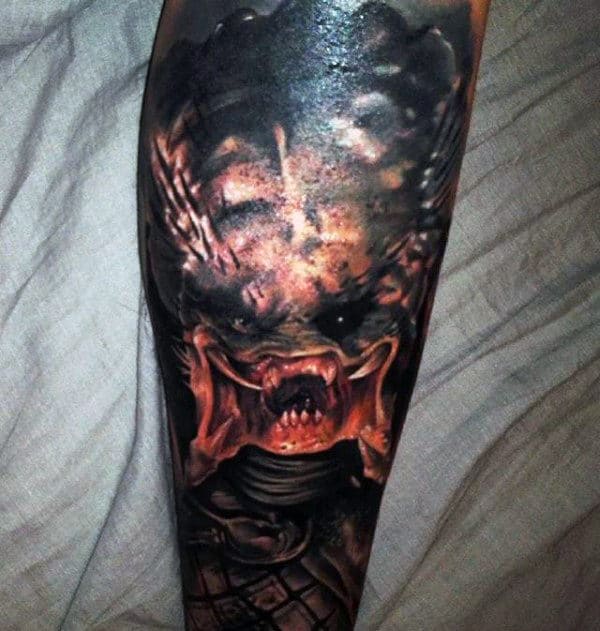 Cool Sleeve Alien Vs Predatormale Leg Tattoo Design Ideas
