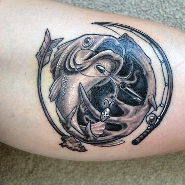 Cool Small Men's Fish Tattoo On Bicep