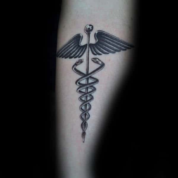 Cool Small Caduceus Metallic Design Male Tattoos