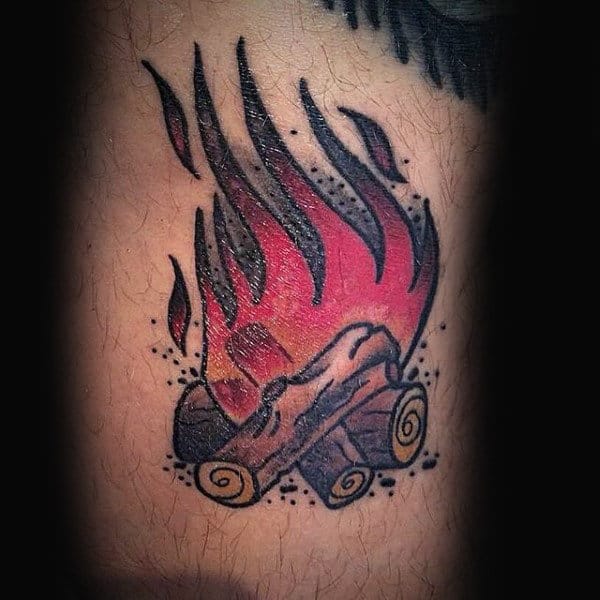 Cool Small Campfire Mens Tattoo Ideas