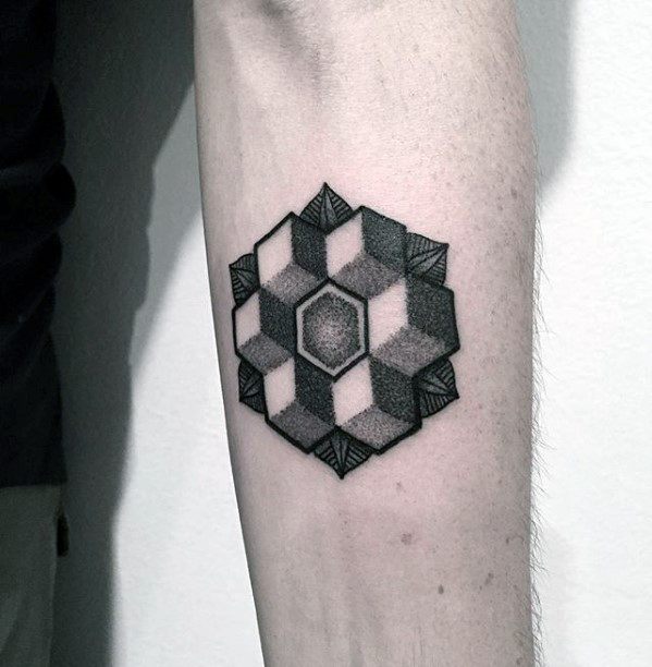 Cool Small Geometric Shapes Dotwork Mens Detailed Inner Forearm Tattoo