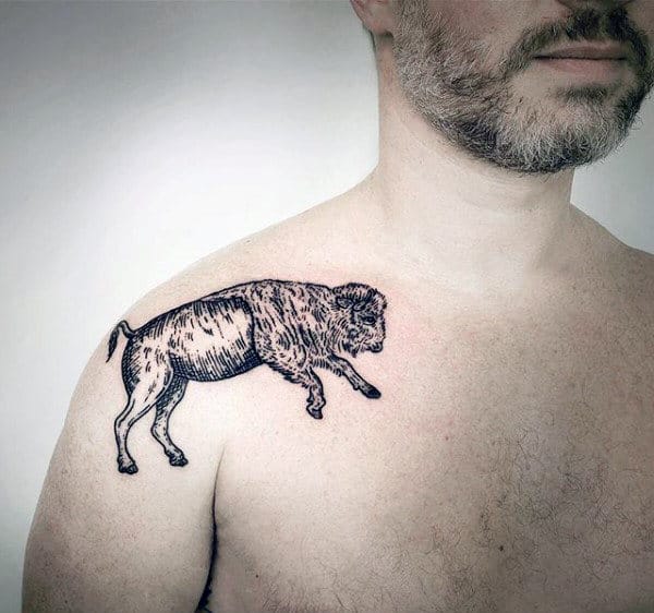 Cool Small Mens Shoulder Bison Tattoo Ideas