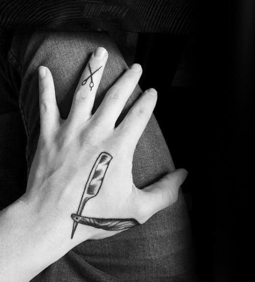 Cool Small Scissor Tattoo On Finger For Males