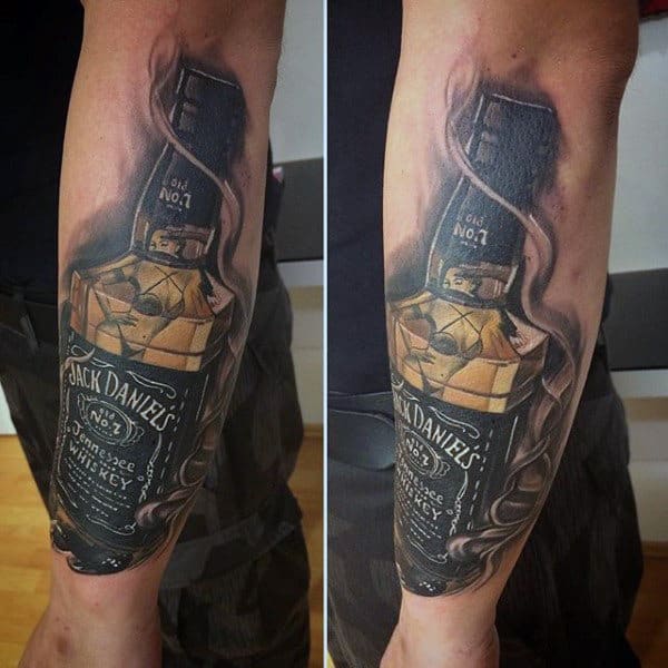 Cool Smoking Jack Daniels Mens Outer Forearm Tattoo