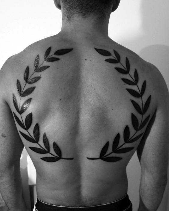 Cool Solid Black Ink Laurel Wreath Tattoo Design Ideas For Males On Back