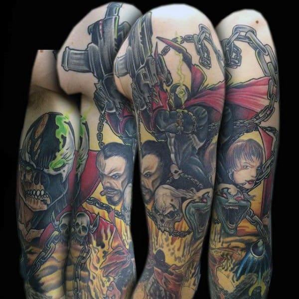 Cool Spawn Themed Tattoo Sleeve On Man