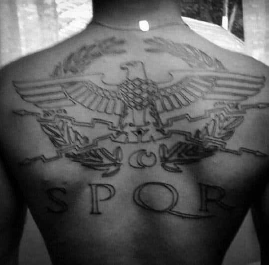 Cool Spqr Male Black Ink Back Tattoo Ideas