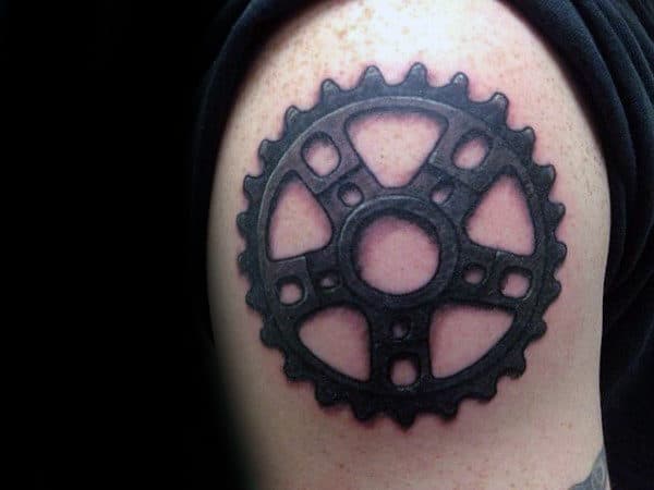 Cool Sprocket Upper Arm Tattoo For Men