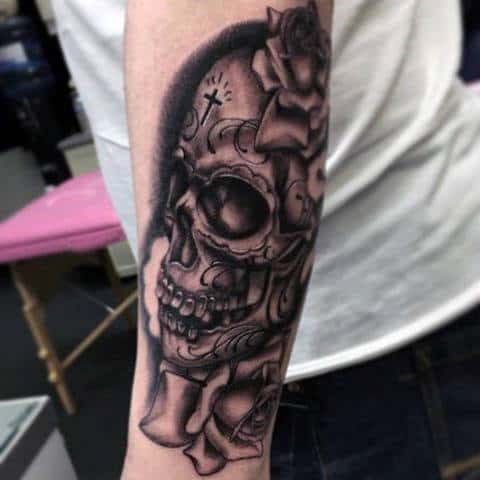 Cool Sugar Skull Tattoos For Males Outer Forearm