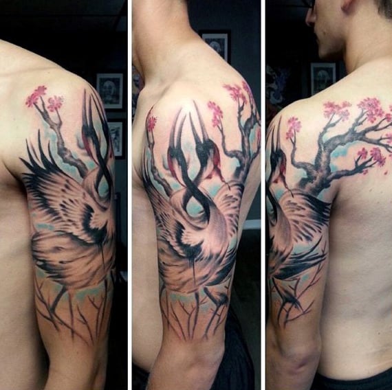 Cool Swan Cherry Blossom Watercolor Mens Tree Tattoo