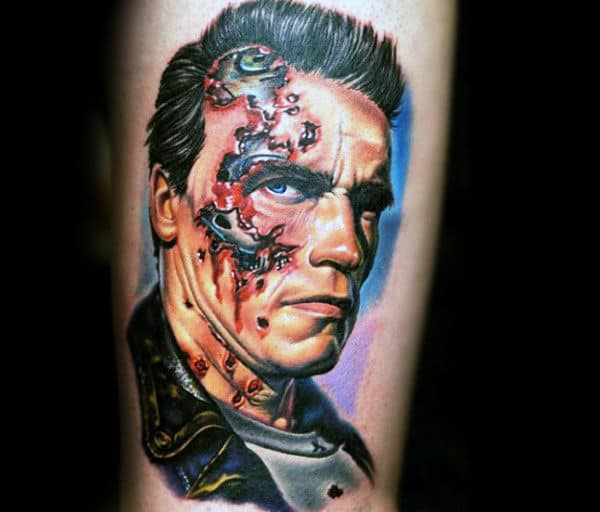 Cool Terminator Arnold Schwarzenegger Mens Thigh Tattoo Designs