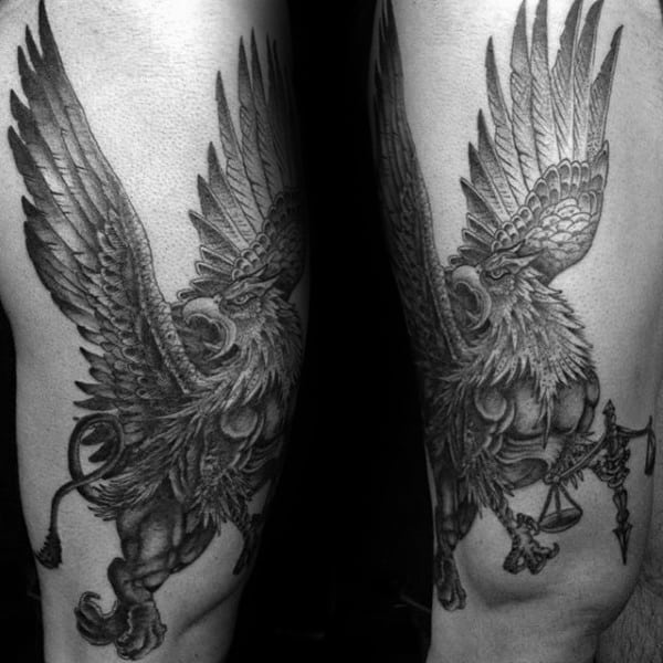Cool Thigh Griffin Tattoos For Gentlemen