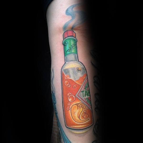 Cool Tobasco Sauce Food Tattoo Male Forearms