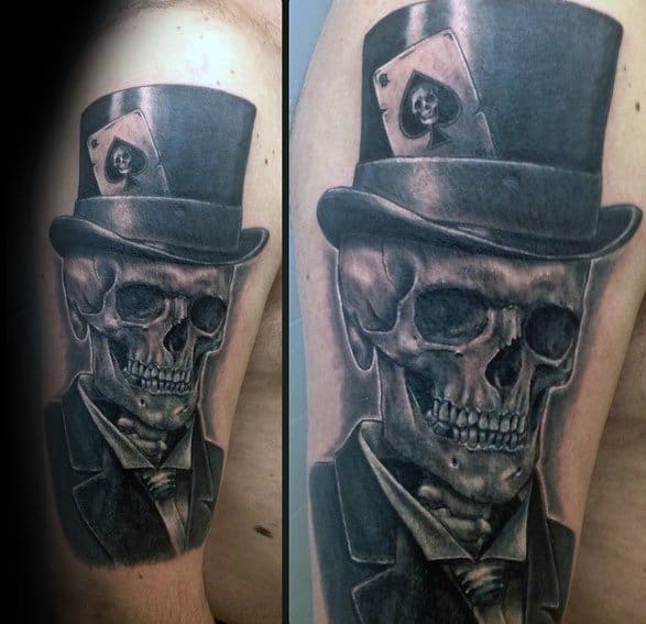 Cool Top Hat Skull Arm 3d Tattoo Design Ideas For Male