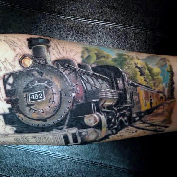 Cool Train Tattoos For Men On Arm